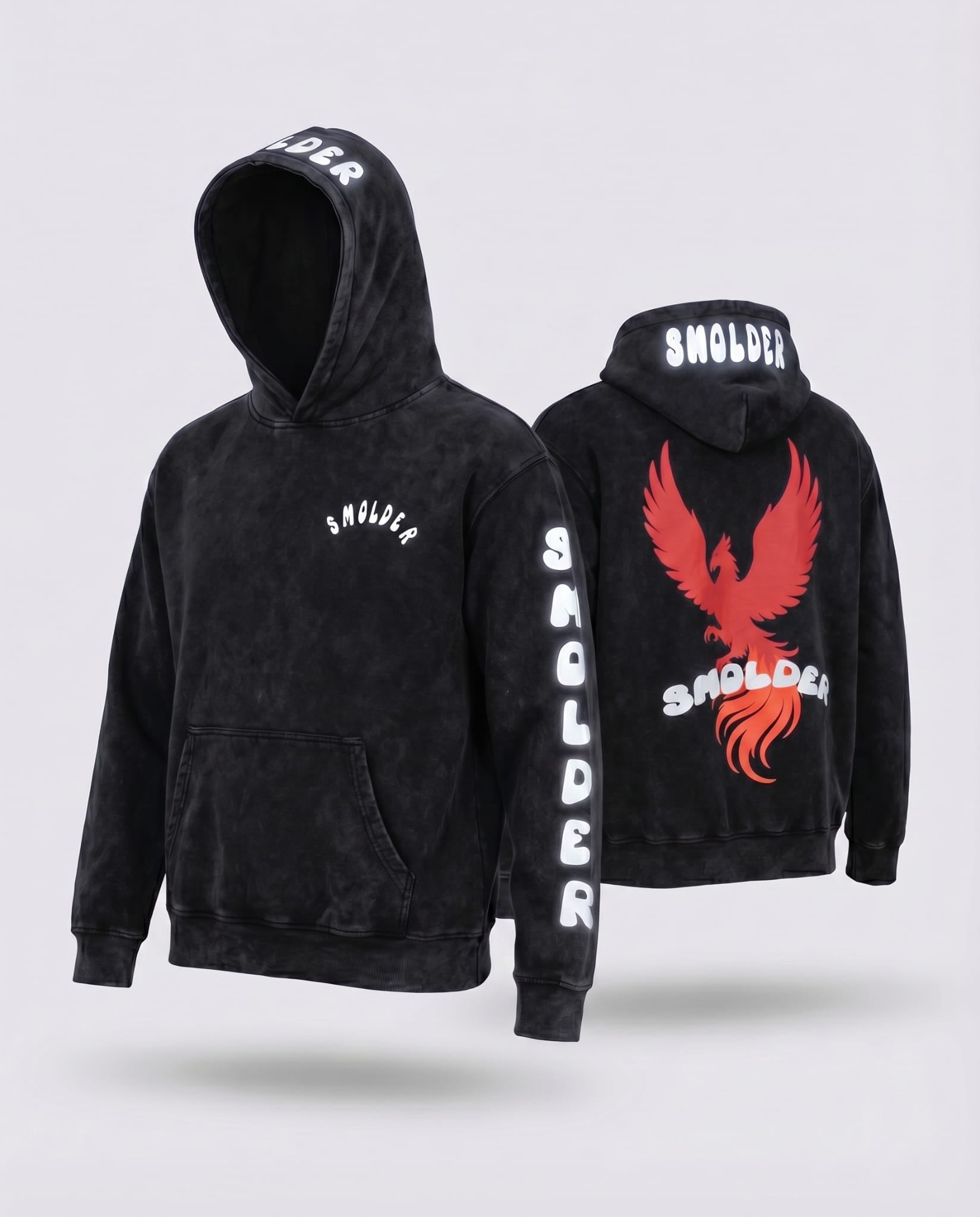Acid wash premium hoddie with reflective print (Black)