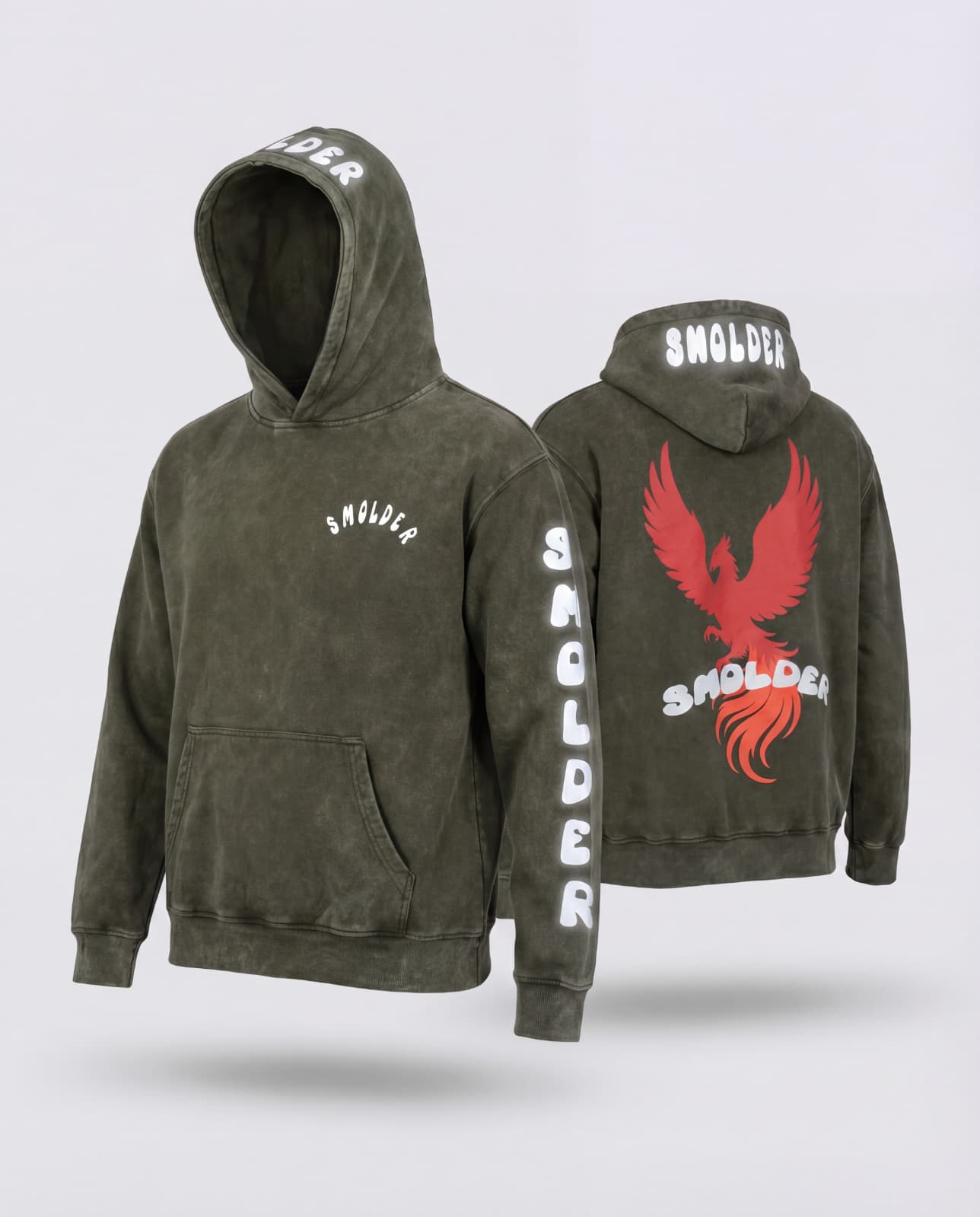 Acid wash premium hoddie with reflective print (Gray)